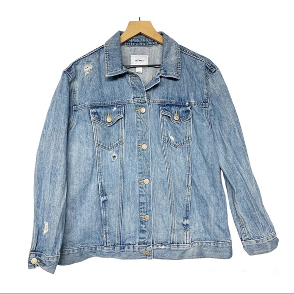 Old Navy Jackets & Blazers - Old Navy distressed lightwash denim jean jacket L